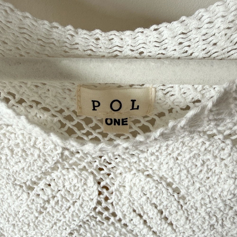 POL Romantic Boho Round Neck White Crochet Loose Knit Sleeveless Sweater Top OS - Picture 9 of 15